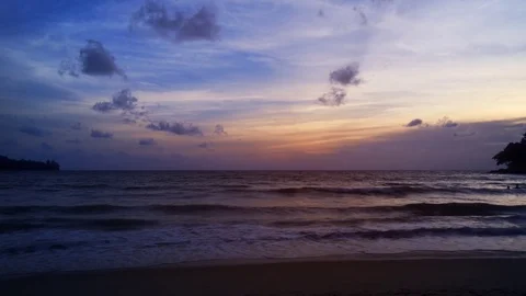 Romantic Sunset over Tropical Beach Paradise, with Sound Stock Footage 79830752