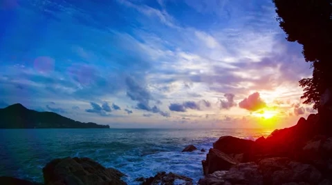 Romantic Sunset from a Sea Cave Stock Footage 54613360