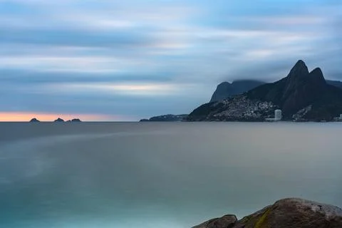 Romantic Sunset View from Arpoador Rock in Rio de Janeiro, Brazil 스톡 사진