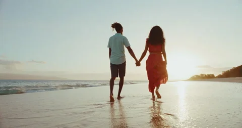 Romantic Sunset Walk on the Beach Stock Footage 196195227