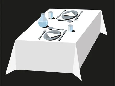 Romantic table setting for two people with plates, decanter and cutlery Stock Illustration