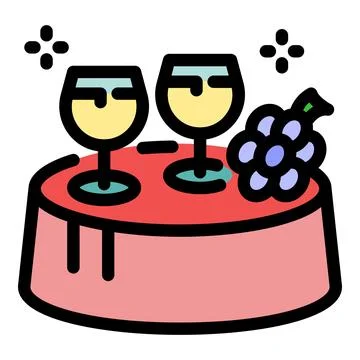 Romantic table setting with two wine glasses and grapes celebrating special.. Stock Illustration