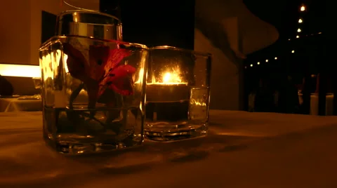 Romantic table setup, restaurant candles Stock Footage 62811936