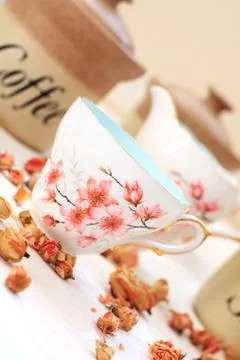 Romantic tea /coffee setting on the table Stock Photos