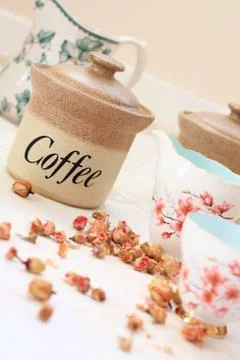Romantic tea /coffee setting on the table Stock Photos