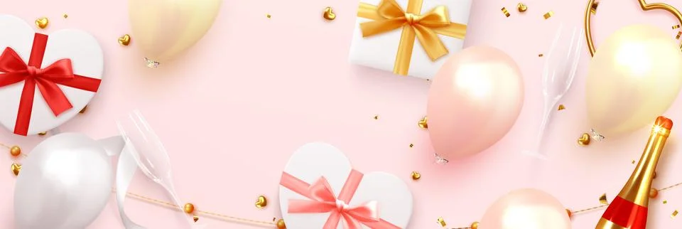 Romantic template with realistic design objects. 스톡 일러스트