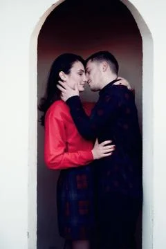 Romantic, tender moment of a young attractive couple. Stock Photos