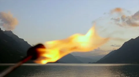 Romantic torchlight flame at night sky Stock Footage 64802278