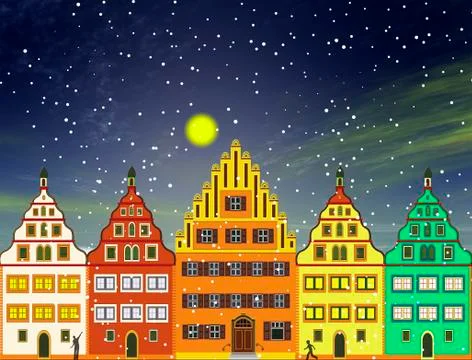 Romantic Town in Winter Stock Illustration