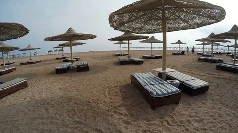 Romantic tranquility and space. Desert African beach and boundless warm sea Stock Footage 99441650