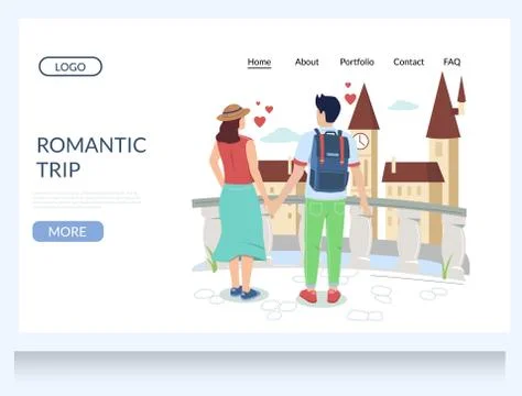 Romantic trip vector website landing page design template Stock Illustration