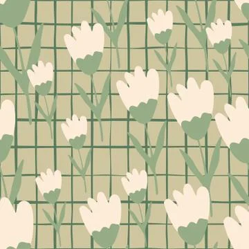 Romantic tulip seamless pattern on stripes background. Vintage flower wallpap Stock Illustration