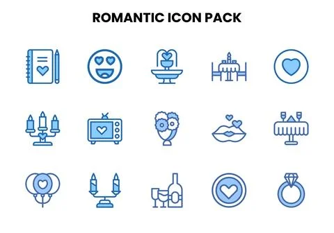 Romantic Two Colour Bundle Icons Pack Stock Illustration