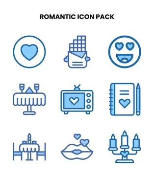 Romantic Two Colour Design Icons Pack Stock Illustration