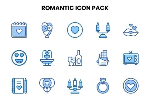 Romantic Two Colour Icons Pack Ilustração Stock