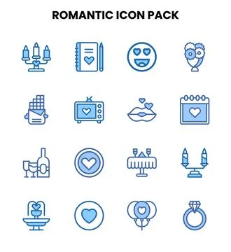 Romantic Two Colour Set Icons Pack Stock Illustration