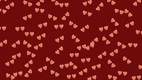 Romantic Valentine heart pattern background with small icons on dark red Stock Footage 345539903