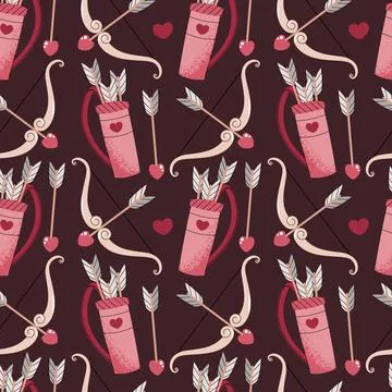Romantic Valentine Seamless Pattern with Cupids Bow, Arrow and Quiver. Love イラスト素材