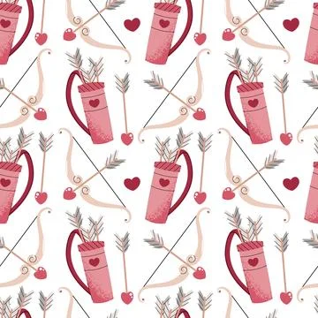 Romantic Valentine Seamless Pattern with Cupids Bow, Arrow and Quiver. Love イラスト素材