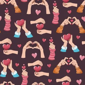 Romantic Valentine Seamless Pattern with Hand Drawn Heart Gestures. Love Theme Stock Illustration