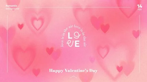 Romantic Valentine's Day gradient background with glowing hearts Stock Illustration