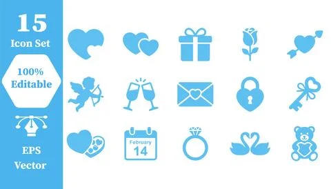 Romantic valentine's day icon pack for graphic design projects with valentine Stock Illustration