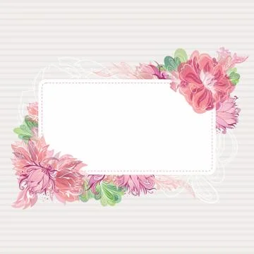 Romantic Vector Card Template with Floral Border Stock Illustration