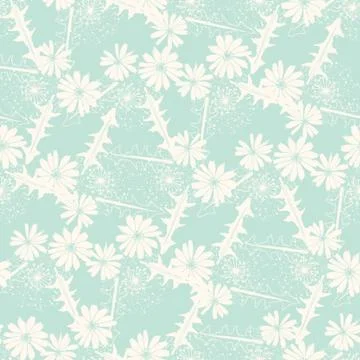 Romantic vector floral seamless pattern with blue chicory flowers. Stock Illustration