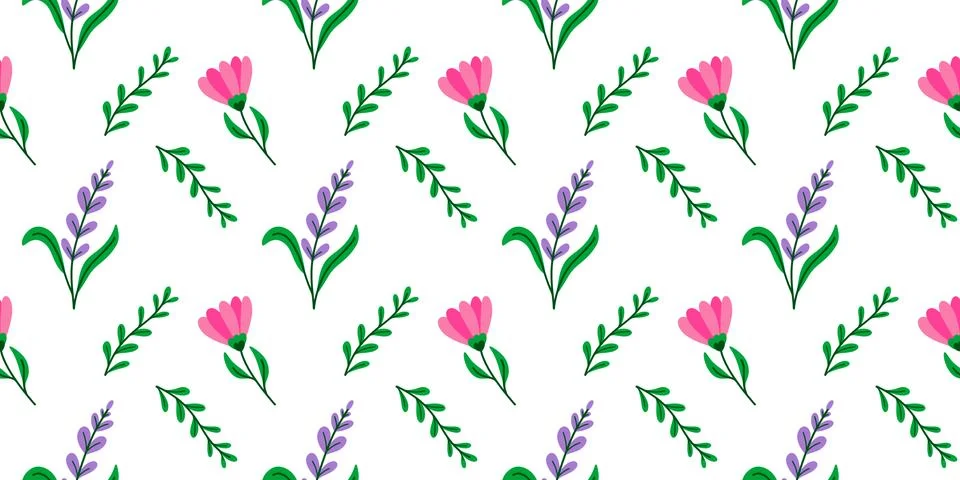 Romantic vector seamless pattern with cute little flowers and branches Stock Illustration