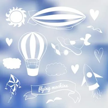 Romantic vector set with flying transport Stock Illustration