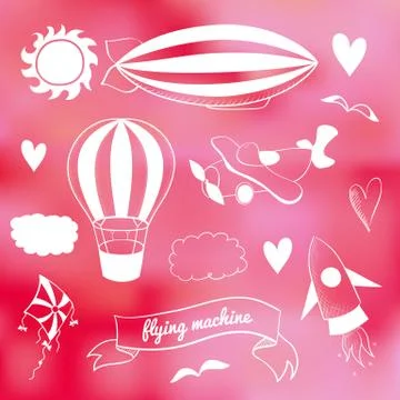 Romantic vector set with flying transport Stock Illustration