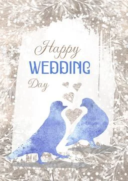 Romantic vertical creative design with a pair of birds and hearts Ilustração Stock