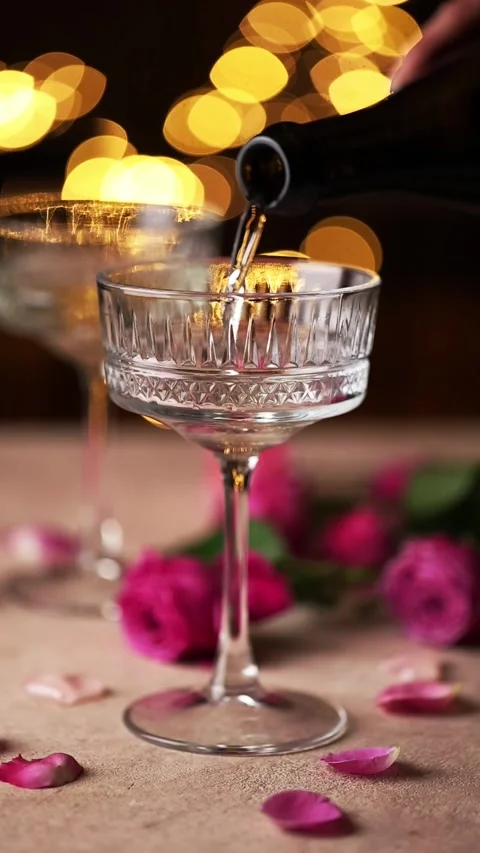 Romantic Vertical Scene with Champagne Pour and Warm Light Stock Footage 308595523