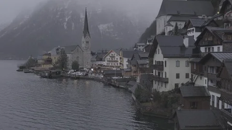 Romantic view of Hallstatt in winter time, 4k, s-log Stock Footage 122695137