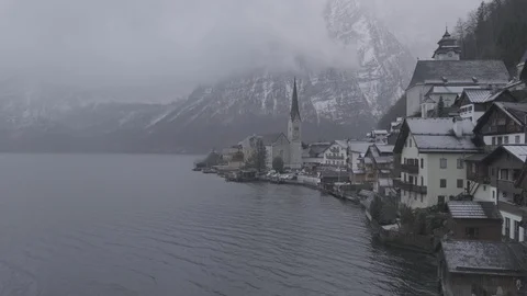 Romantic view of Hallstatt in winter time, 4k, s-log Stock Footage 122695337