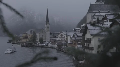 Romantic view of Hallstatt in winter time, 4k, s-log Stock Footage 122695720