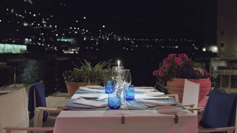 Romantic view of restaurant table and defocused background, Croatia Stock-Footage 294944872