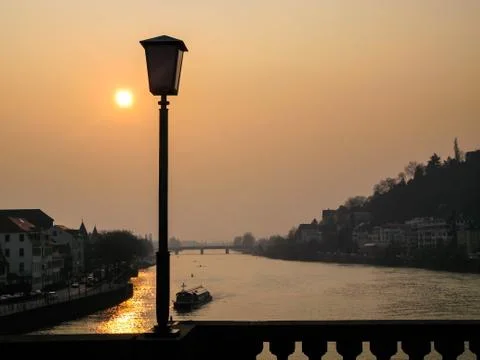 Romantic view onto the river neckar Stock Photos