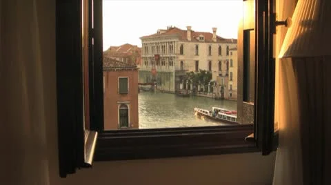 Romantic view of Venice at Dusk through Open Window Video stock 10568755