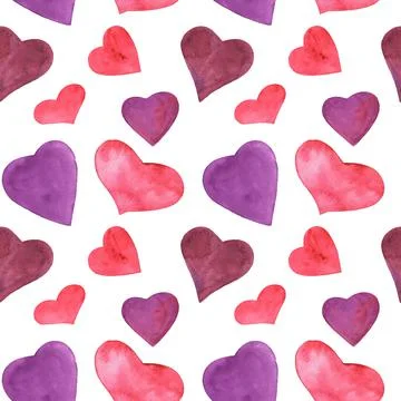 Romantic watercolor seamless pattern with pink hearts Stock Illustration