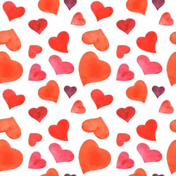 Romantic watercolor seamless pattern with red hearts Stock Illustration