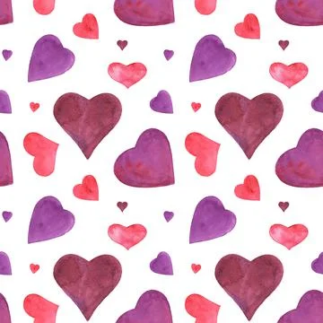 Romantic watercolor seamless pattern with violet hearts Stock Illustration