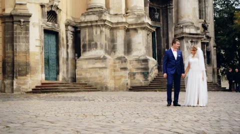 Romantic Wedding Concept Bride Holding Hand Walking shot in slow motion  close Stock Footage 57454665