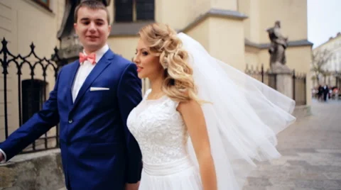 Romantic Wedding Concept Bride Holding Hand Walking shot in slow motion  close Stock Footage 57454921