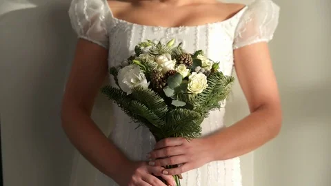 Romantic Wedding Concept Bride Holding flowers 库存影片 70914540