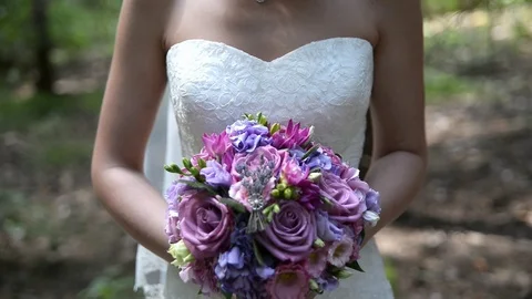 Romantic Wedding Concept Bride Holding flowers Video stock 70920673