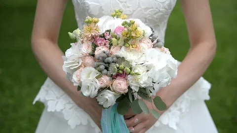 Romantic Wedding Concept Bride Holding bouquet of flowers Видео 71295818