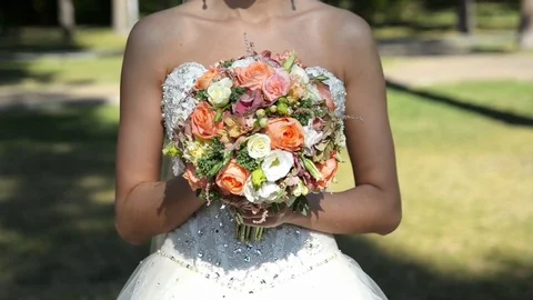 Romantic Wedding Concept Bride Holding bouquet of flowers Видео 71372645