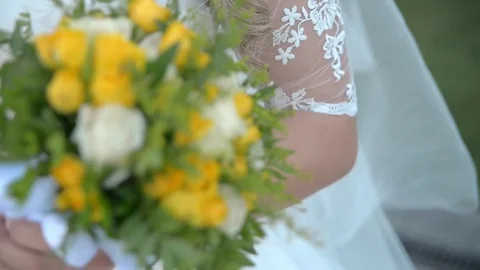 Romantic Wedding Concept Bride Holding bouquet of flowers Видео 71386202
