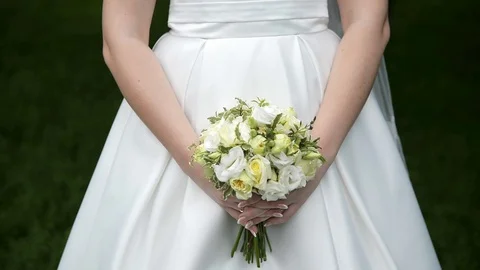 Romantic Wedding Concept Bride Holding bouquet of flowers Видео 71386743